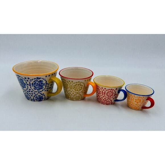 Pier 1 Imports Mandala Medallion Measuring Cup Set of 4 Stoneware Mug Handle - Picture 3 of 8